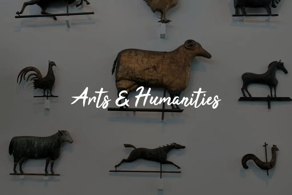 Animal sculptures with "Arts & Humanities" text.