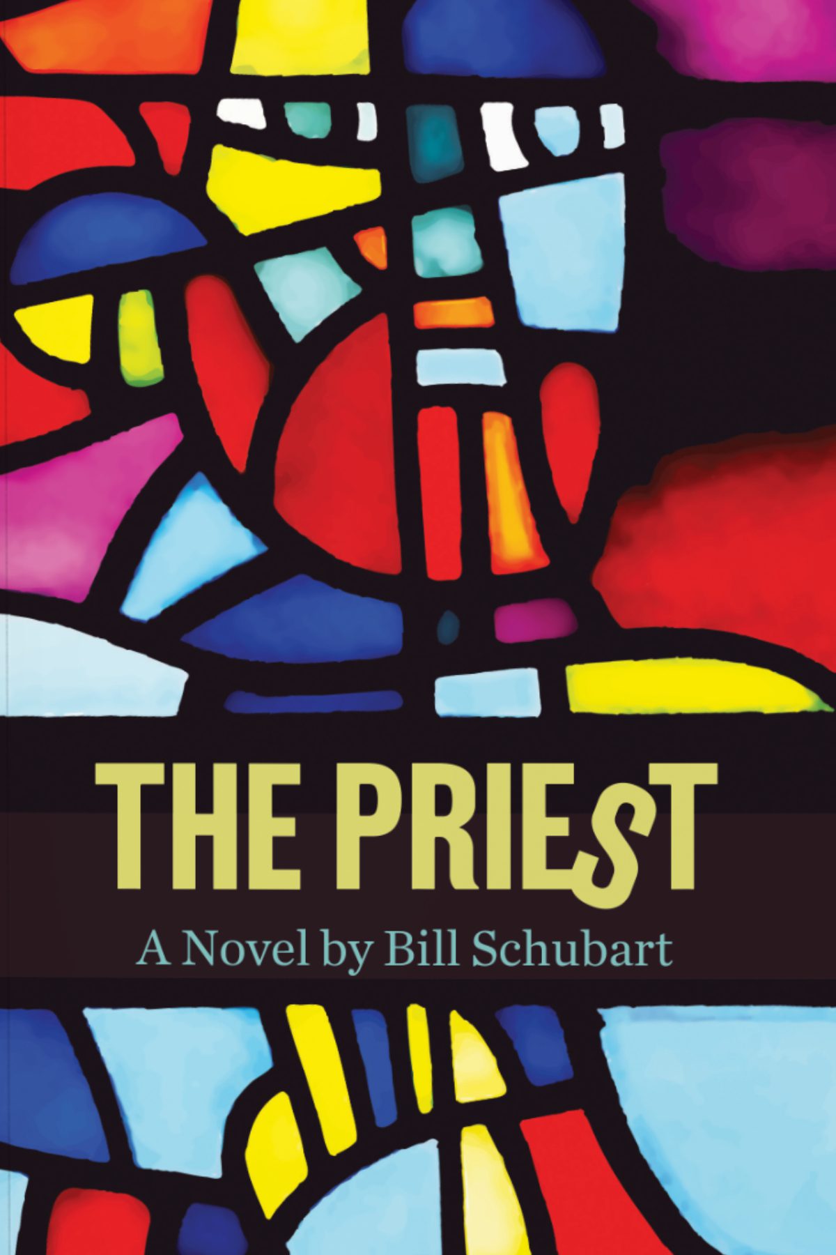 Stained glass book cover, "The Priest".