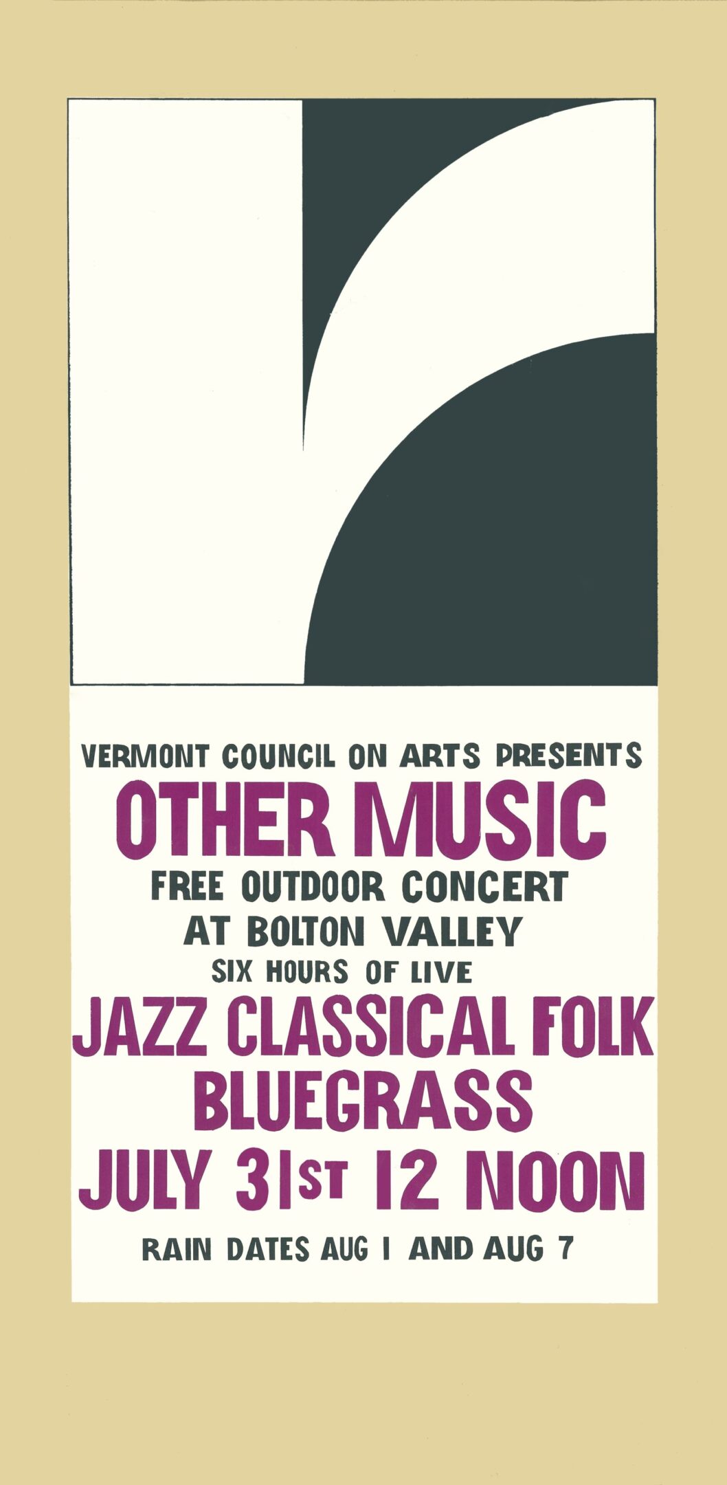 Concert poster for jazz, classical, folk, bluegrass.