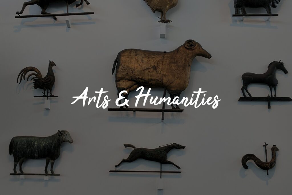 Animal sculptures with "Arts & Humanities" text.