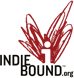 Red abstract logo on black background.