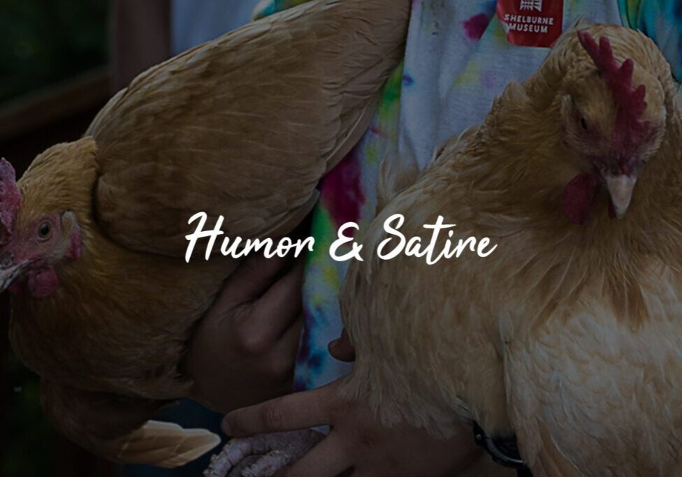 Person holding two chickens, humor text overlay.